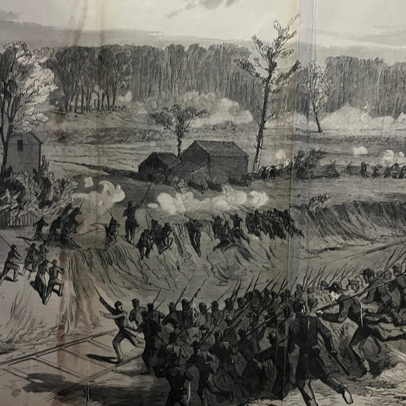 None Other - Charge of Irish Brigade Battle of Fair Oaks 1863 Civil War Engraving C40